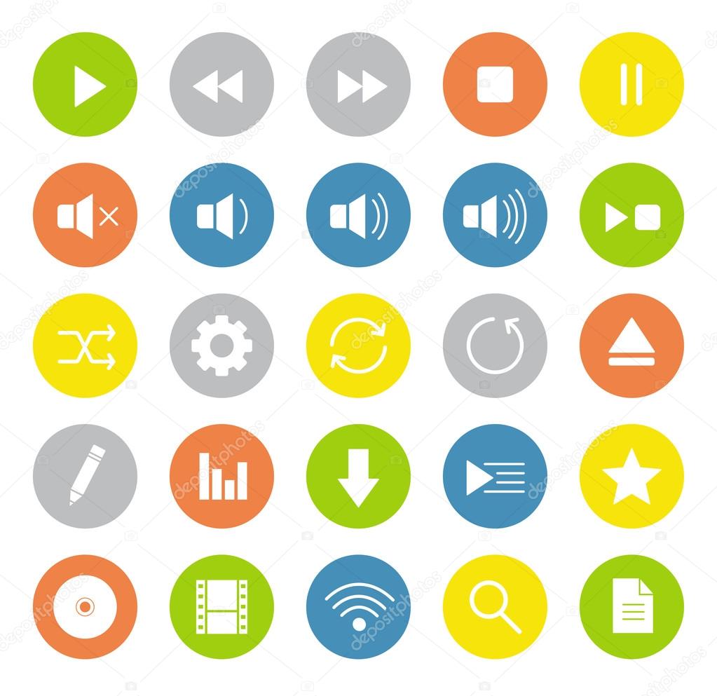 Light colors multimedia icons