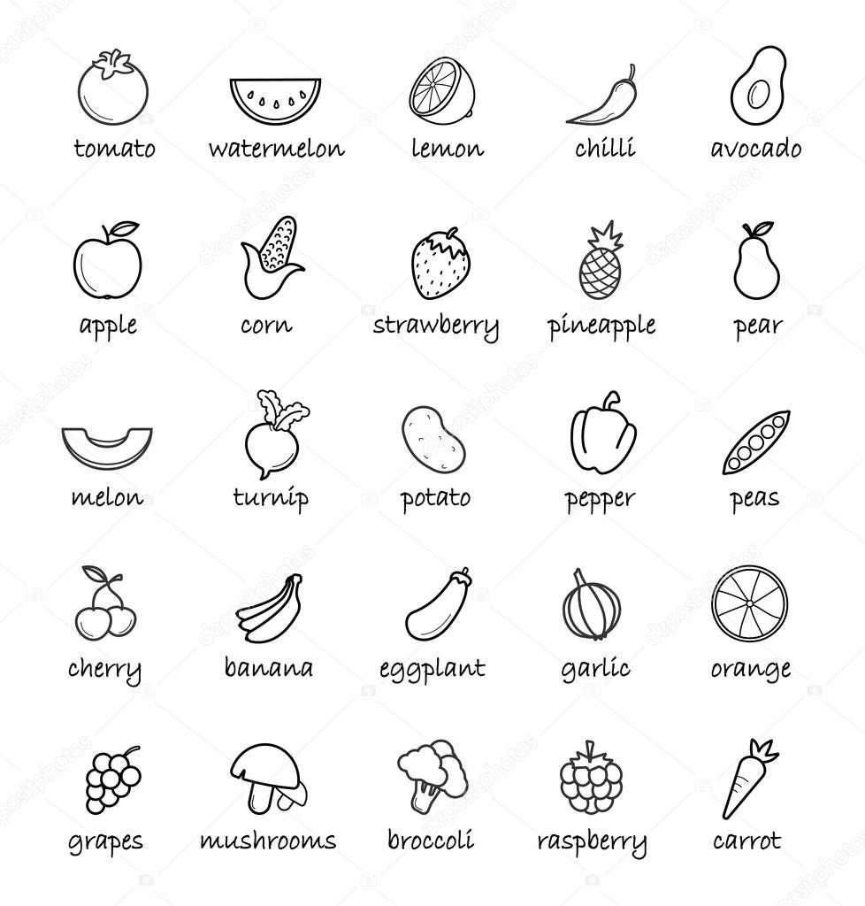 Line art vegetables icons set