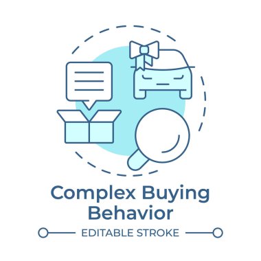 Davranış kompleksi. Yumuşak mavi konsept simgesi. Ürün bilgileri, hediye. Araştırma, analiz. Yuvarlak şekil çizimi. Soyut bir fikir. Grafik tasarımı. Bilgi ve yazıda kullanması kolay