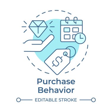 Davranış yumuşak mavi konsept simgesi satın al. Kararı ben alıyorum, plancı. Fiyat etiketi, ticaret. Yuvarlak şekil çizimi. Soyut bir fikir. Grafik tasarımı. Bilgi ve yazıda kullanması kolay