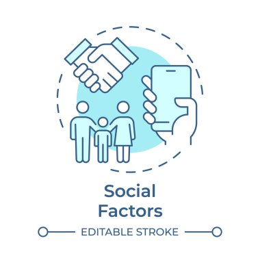 Sosyal faktörler yumuşak mavi konsept simgesi. İlişkiler, iletişim. Marka farkındalığı. Yuvarlak şekil çizimi. Soyut bir fikir. Grafik tasarımı. Bilgi ve yazıda kullanması kolay