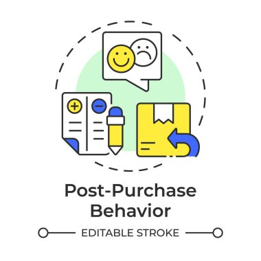Post-purchase behavior multi color concept icon. Customer experience, balance sheet. Round shape line illustration. Abstract idea. Graphic design. Easy to use in infographic, article