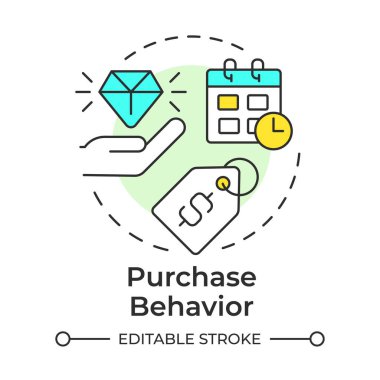 Purchase behavior multi color concept icon. Buying decision, planner. Prices tag, commerce. Round shape line illustration. Abstract idea. Graphic design. Easy to use in infographic, article