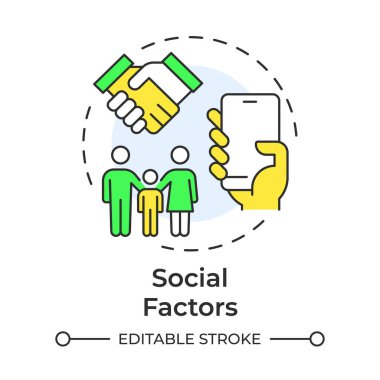Social factors multi color concept icon. Relationships, communication. Brand awareness. Round shape line illustration. Abstract idea. Graphic design. Easy to use in infographic, article