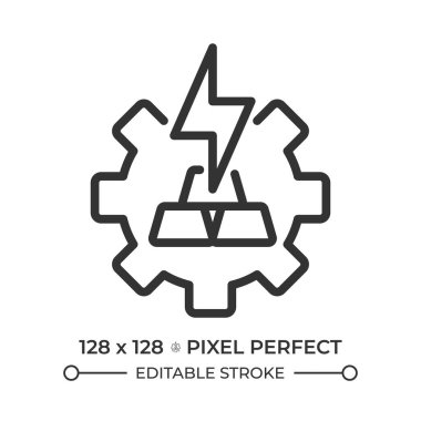 Elektrometalürji çizgi simgesi. Metal, üretim, eritme işlemi. Elektrik, güç. Endüstriyel malzeme. İzole vektör çizimi. Taslak sembol. Basit doğrusal çizim. Düzenlenebilir vuruş