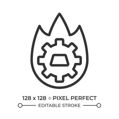 Pyrometalurgy çizgi simgesi. Üretim teknolojisi, üretim. Metal arındırma. Yüksek ateş. İzole vektör çizimi. Taslak sembol. Basit doğrusal çizim. Düzenlenebilir vuruş