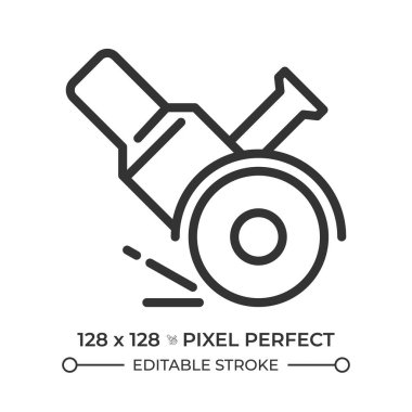 Öğütücü çizgi simgesi. Üretim süreci. Endüstriyel makineler, mühendislik. Cihaz, ekipman. İzole vektör çizimi. Taslak sembol. Basit doğrusal çizim. Düzenlenebilir vuruş