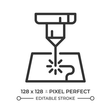Lazer kesme çizgisi simgesi. Endüstriyel teknoloji, ekipman. Metal işleme, üretim. Otomasyon, kesinlik. İzole vektör çizimi. Taslak sembol. Basit doğrusal çizim. Düzenlenebilir vuruş
