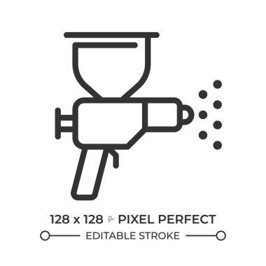 Toz kaplama çizgisi simgesi. Boya teknolojisi, endüstri. Mühendislik, imalat. Cihaz, ekipman. İzole vektör çizimi. Taslak sembol. Basit doğrusal çizim. Düzenlenebilir vuruş