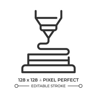 Metal 3d yazdırma çizgisi simgesi. Modern teknoloji, üretim. Elektronik, mühendislik. Metalurji, metal işçiliği. İzole vektör çizimi. Taslak sembol. Basit doğrusal çizim. Düzenlenebilir vuruş