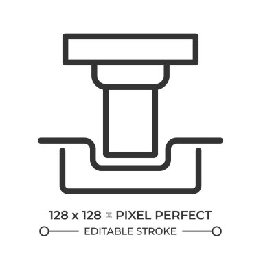 Metal damga çizgisi simgesi. Çelik üretimi, endüstriyel. Üretim, makineler. Mühendislik, işlem. İzole vektör çizimi. Taslak sembol. Basit doğrusal çizim. Düzenlenebilir vuruş