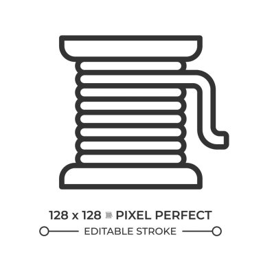Bakır tel bobin hattı simgesi. Ürün imalatı, üretim. Mühendislik, voltaj. Metalik iletken. İzole vektör çizimi. Taslak sembol. Basit doğrusal çizim. Düzenlenebilir vuruş