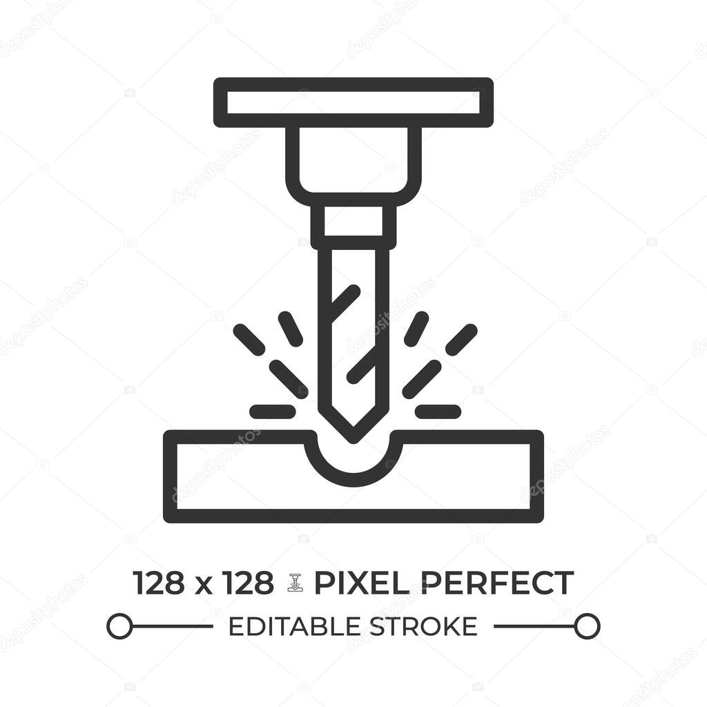 CNC machining line icon. Precise machinery, metalwork technology. Material processing, engineering. Isolated vector illustration. Outline symbol. Simple linear drawing. Editable stroke