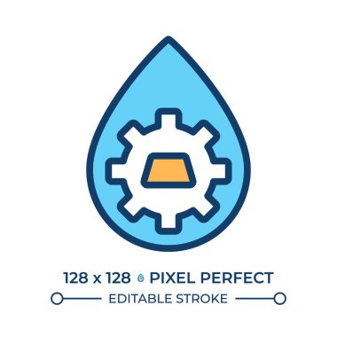 Hidrometalürji çizgi renk simgesi. Metal işleme, çıkarma. Endüstriyel teknoloji. Sıvı arındırma. İzole vektör çizimi. Düz renkli sembol tasarımı. Düzenlenebilir vuruş