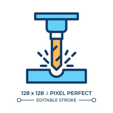 CNC makine çizgisi renk simgesi. Hassas makineler, metal işçiliği teknolojisi. Malzeme işleme, mühendislik. İzole vektör çizimi. Düz renkli sembol tasarımı. Düzenlenebilir vuruş