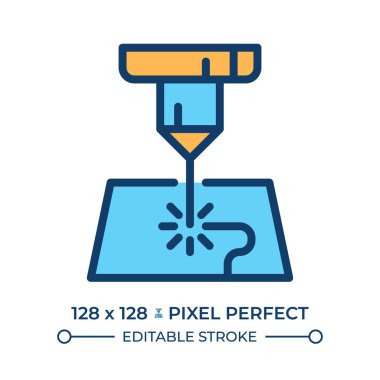 Lazer kesim çizgisi renk simgesi. Endüstriyel teknoloji, ekipman. Metal işleme, üretim. Otomasyon, kesinlik. İzole vektör çizimi. Düz renkli sembol tasarımı. Düzenlenebilir vuruş
