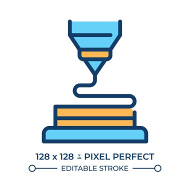 Metal 3d yazdırma çizgisi renk simgesi. Modern teknoloji, üretim. Elektronik, mühendislik. Metalurji, metal işçiliği. İzole vektör çizimi. Düz renkli sembol tasarımı. Düzenlenebilir vuruş