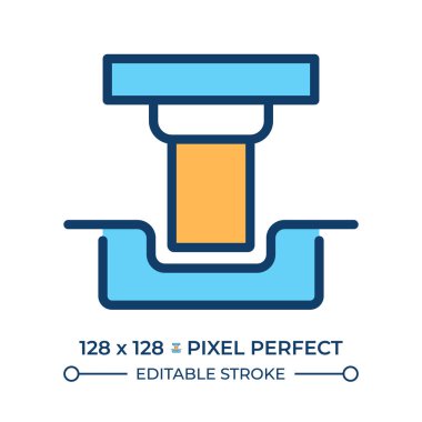 Metal damga çizgisi renk simgesi. Çelik üretimi, endüstriyel. Üretim, makineler. Mühendislik, işlem. İzole vektör çizimi. Düz renkli sembol tasarımı. Düzenlenebilir vuruş