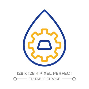 Hidrometalürji iki renk çizgisi simgesi. Metal işleme, çıkarma. Endüstriyel teknoloji. Sıvı arıtma çift renkli ana hat sembolü. Duotone lineer piktogram. İzole bir illüstrasyon. Düzenlenebilir vuruş
