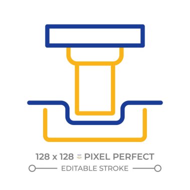 Metal damgalı iki renk çizgisi simgesi. Üretim, makineler. Mühendislik, işlem. Çelik üretim çift renkli ana hatlı sembol. Duotone lineer piktogram. İzole bir illüstrasyon. Düzenlenebilir vuruş