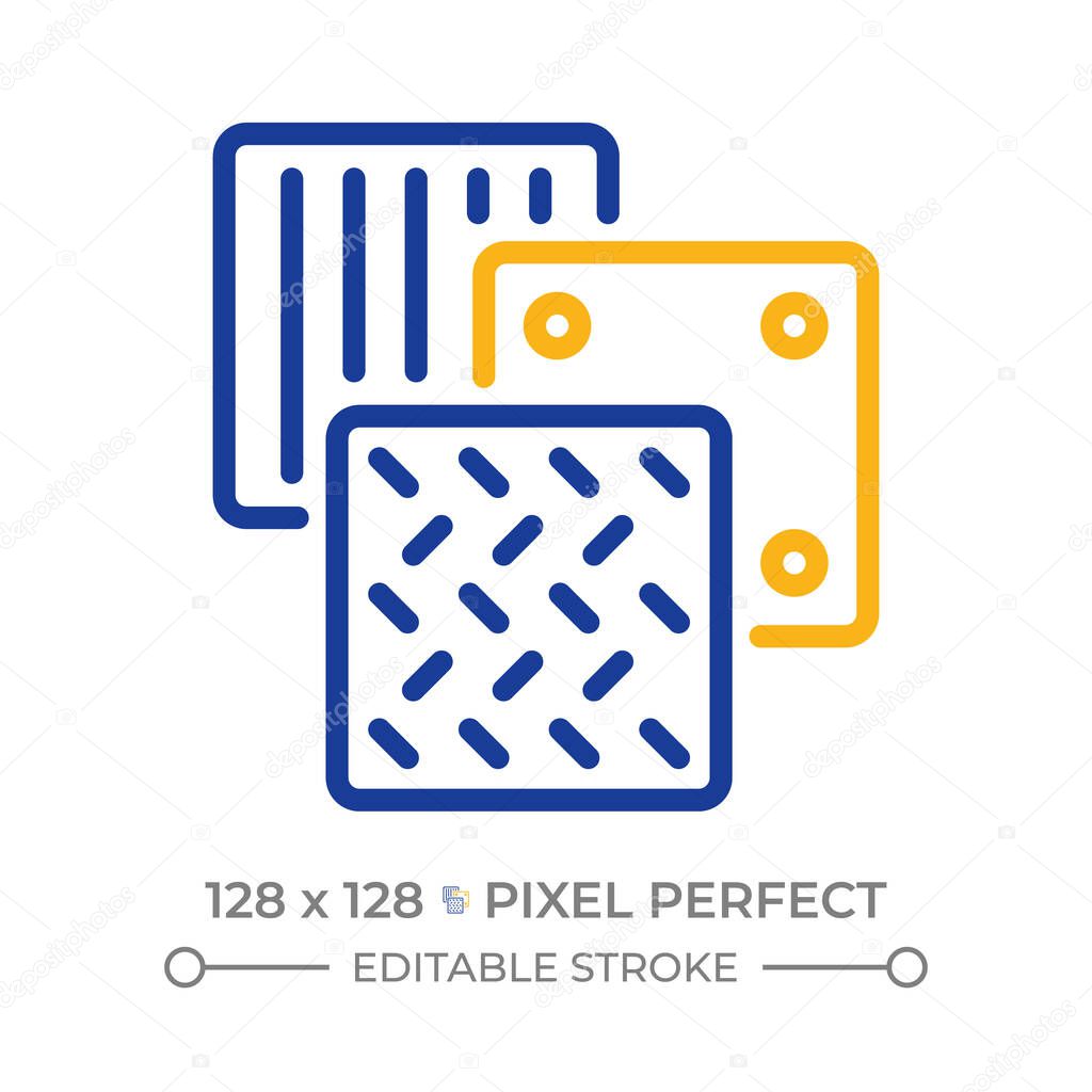 Sheet metal two color line icon. Iron plates, metalwork. Production, manufacturing. Stainless steel bicolor outline symbol. Duotone linear pictogram. Isolated illustration. Editable stroke