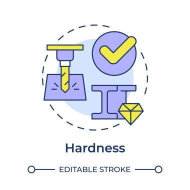 Çok renkli konsept simgesi zorluğu. Yüzey bozulmasına karşı direnç. Dayanıklılığı arttır. Metal eşyası. Çelik yapımı. Yuvarlak şekil çizimi. Soyut bir fikir. Grafik tasarımı. Kullanımı kolay