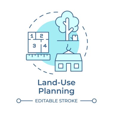 Arazi kullanımı, yumuşak mavi konsept simgesi. Şehir yönetimi ve kullanımı. Kentsel gelişim tipi. Yuvarlak şekil çizimi. Soyut bir fikir. Grafik tasarımı. Kitapçıkta kullanması kolay