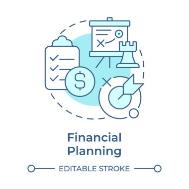 Finansal planlama yumuşak mavi konsept ikonu. İş hedefi. Pazarlama stratejisi. Görev tahtası. Yuvarlak şekil çizimi. Soyut bir fikir. Grafik tasarımı. Bilgide ve sunumda kullanması kolay