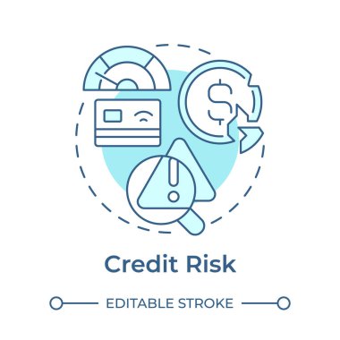 Kredi riski, yumuşak mavi konsept ikonu. Finansal yükümlülükler. Banka işlemleri, bütçe yönetimi. Yuvarlak şekil çizimi. Soyut bir fikir. Grafik tasarımı. Bilgide kullanması kolay