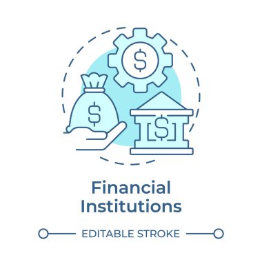 Finans kurumları yumuşak mavi kavram ikonu. Bankacılık yönetmeliği, hükümet kontrolü. Yuvarlak şekil çizimi. Soyut bir fikir. Grafik tasarımı. Bilgide ve sunumda kullanması kolay