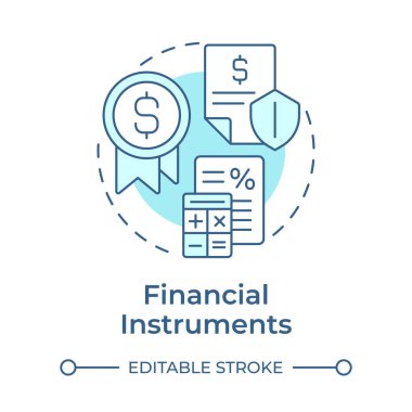 Finansal araçlar yumuşak mavi konsept simgesi. Risk değerlendirmesi, ücret hesaplaması. Yuvarlak şekil çizimi. Soyut bir fikir. Grafik tasarımı. Bilgide ve sunumda kullanması kolay