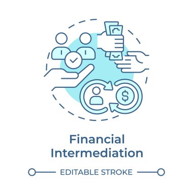 Finansal aracılık, yumuşak mavi kavram ikonu. İnsanlar arasında para transferi. Yuvarlak şekil çizimi. Soyut bir fikir. Grafik tasarımı. Bilgide ve sunumda kullanması kolay