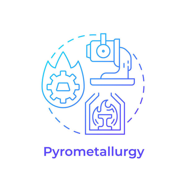 Значок концепции синего градиента пирометаллургии. Использование высоких температур для очистки металлов от руд. Добывающая металлургия. Иллюстрация круглой формы. Абстрактная идея. Графический дизайн. Простота использования в