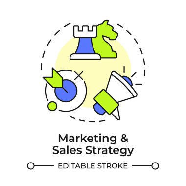 Pazarlama ve satış stratejisi çok renkli konsept ikonu. Müşterileri cezbetmek. İş planının kilit aşaması. Yuvarlak şekil çizimi. Soyut bir fikir. Grafik tasarımı. Bilgide kullanması kolay