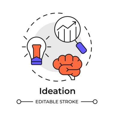 Fikir çoklu renk konsepti simgesi. Üretilmiş fikirlerin potansiyelini yeniden düzenlemek. Başlangıç büyüme aşaması. İş için. Yuvarlak şekil çizimi. Soyut bir fikir. Grafik tasarımı. Bilgide kullanması kolay