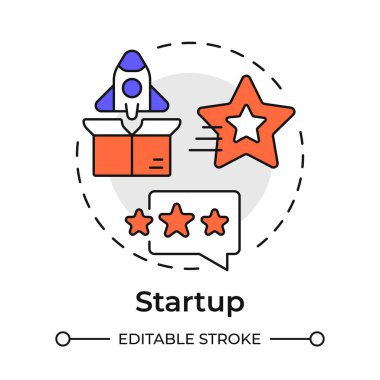 Çok renkli konsept simgesini başlat. Fikir gerçek bir şirket haline gelir. İş geliştirme aşaması. Örgüt başarısı. Yuvarlak şekil çizimi. Soyut bir fikir. Grafik tasarımı. Bilgide kullanması kolay