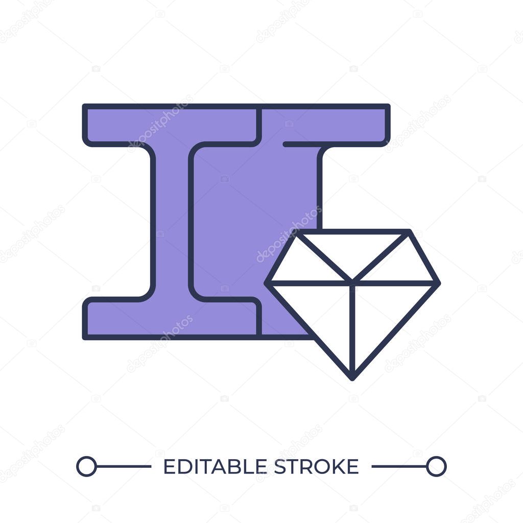 Metal hardness line color icon. Beam profile with diamond. Resistance to permanent indentation, scratching and wear. Isolated vector illustration. Flat colorful symbol design. Editable stroke