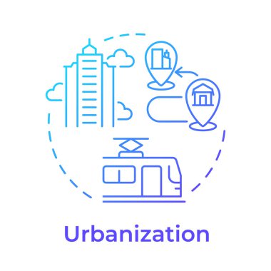 Kentleşme mavi gradyan konsept simgesi. Kırsal bölgelerdeki ülke nüfusu hareketi. Kentsel gelişim tipi. Yuvarlak şekil çizimi. Soyut bir fikir. Grafik tasarımı. Kitapçıkta kullanması kolay