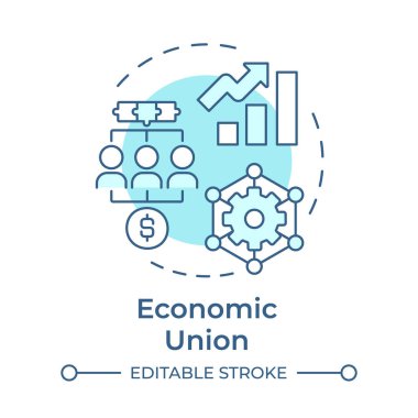 Ekonomik birlik yumuşak mavi konsept ikonu. Verimlilik artışı. İstatistiksel ölçüler. Takım çalışması organizasyonu. Yuvarlak şekil çizimi. Soyut bir fikir. Grafik tasarımı. Makalede ve broşürde kullanması kolay