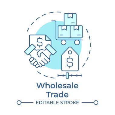Toptan ticaret, yumuşak mavi konsept ikonu. Finansal anlaşma, ürün organizasyonu. Yuvarlak şekil çizimi. Soyut bir fikir. Grafik tasarımı. Kullanımı kolay, makalede broşür, broşür