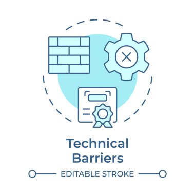 Teknik engeller yumuşak mavi konsept simgesi. Uluslararası ticaret, sertifika yönetmeliği. Standart kontrol. Yuvarlak şekil çizimi. Soyut bir fikir. Grafik tasarımı. Kullanımı kolay, broşür