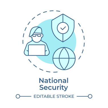 Ulusal güvenlik yumuşak mavi konsept ikonu. Ağ siber güvenliği. Dünya çapında koruma. Askerlik. Yuvarlak şekil çizimi. Soyut bir fikir. Grafik tasarımı. Kullanımı kolay