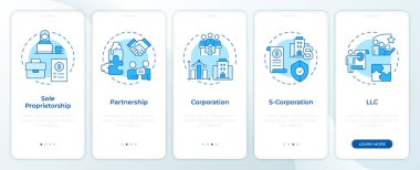 Mobil uygulama ekranındaki iş yapıları mavi. Gelişme. Doğrusal kavramlarla düzenlenebilir grafik yönergelerini 5 adımda gezdir. UI, UX, GUI. Montserrat Yarı Kalın, Düzenli yazı tipleri