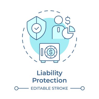Sorumluluk koruması, yumuşak mavi konsept simgesi. Yasal güvenlik. LLC 'nin yararına. İş geliştirme. Yuvarlak şekil çizimi. Soyut bir fikir. Grafik tasarımı. Bilgide kullanması kolay