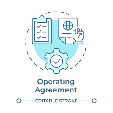 Çalışma anlaşması yumuşak mavi konsept simgesi. Yönetim rolleri. LLC oluştur. Sınırlı sorumluluk şirketi. Yuvarlak şekil çizimi. Soyut bir fikir. Grafik tasarımı. Bilgide kullanması kolay