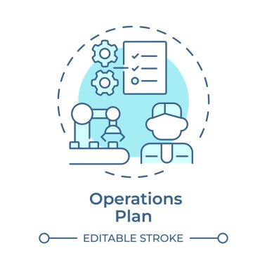 Operasyonlar yumuşak mavi konsept simgesi planlar. Gün be gün iş yapıyoruz. İş planının kilit aşaması. Yuvarlak şekil çizimi. Soyut bir fikir. Grafik tasarımı. Bilgide kullanması kolay