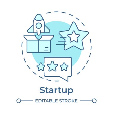 Yumuşak mavi konsept simgesi başlat. Fikir gerçek bir şirket haline gelir. İş geliştirme aşaması. Örgüt başarısı. Yuvarlak şekil çizimi. Soyut bir fikir. Grafik tasarımı. Bilgide kullanması kolay