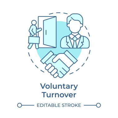 Gönüllü değişim, yumuşak mavi konsept simgesi. Kişisel inisiyatifle sessizlik. Personel zayiatı. Yuvarlak şekil çizimi. Soyut bir fikir. Grafik tasarımı. Promosyon malzemelerinde kullanması kolay,