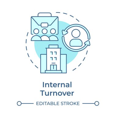 İç dönüşüm yumuşak mavi konsept simgesi. İşçi başka bir bölüme taşınıyor. Personel zayiatı. Yuvarlak şekil çizimi. Soyut bir fikir. Grafik tasarımı. Promosyon malzemelerinde kullanması kolay,