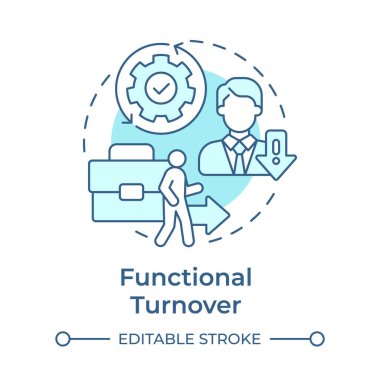 Fonksiyonel dönüşüm yumuşak mavi konsept simgesi. Kötü performans gösteren personel. Personel zayiatı. Yuvarlak şekil çizimi. Soyut bir fikir. Grafik tasarımı. Promosyon malzemelerinde kullanması kolay,